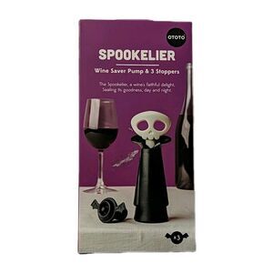 OTOTO Spookelier Wine Saver Pump with 3 Stoppers – Skull & Bat Design